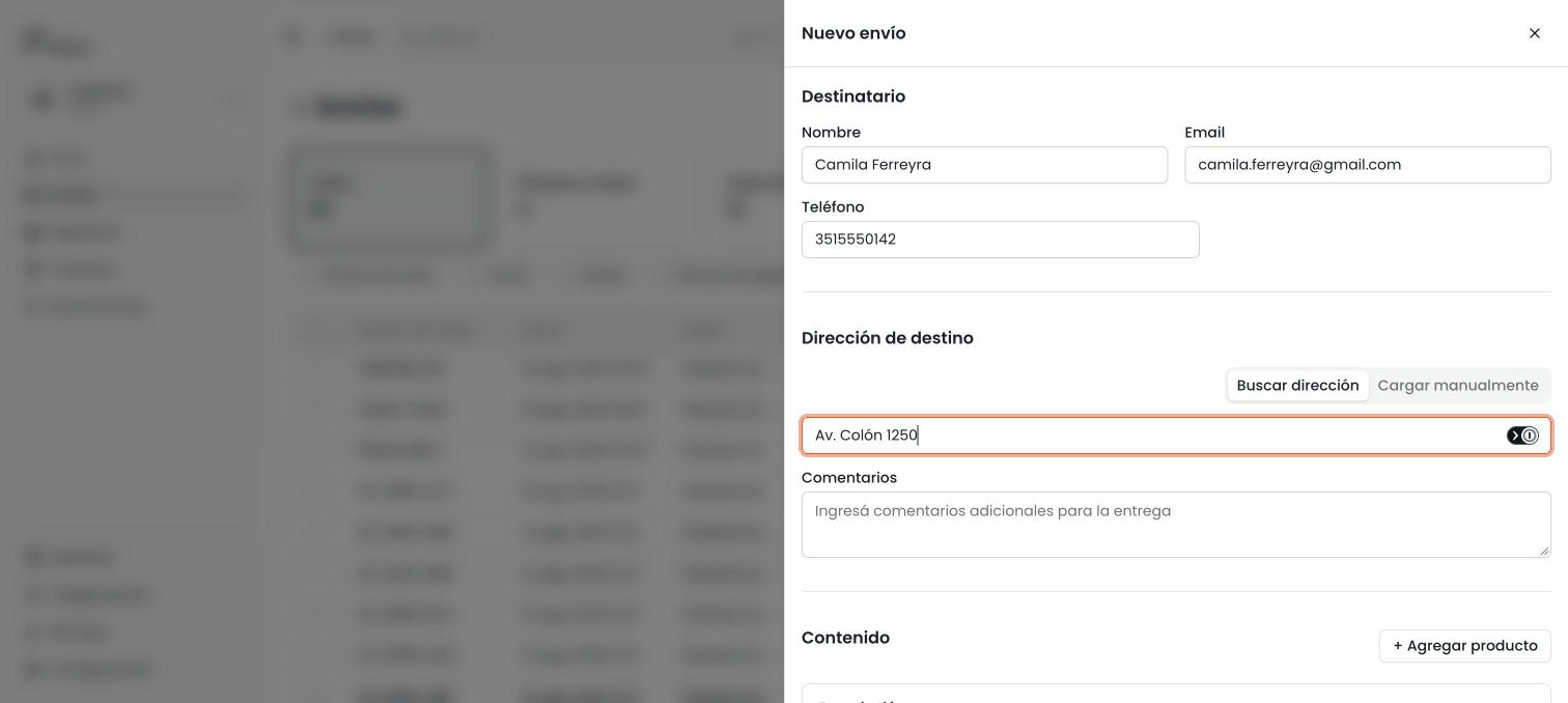 Búsqueda de la dirección y validación contra la zona de cobertura